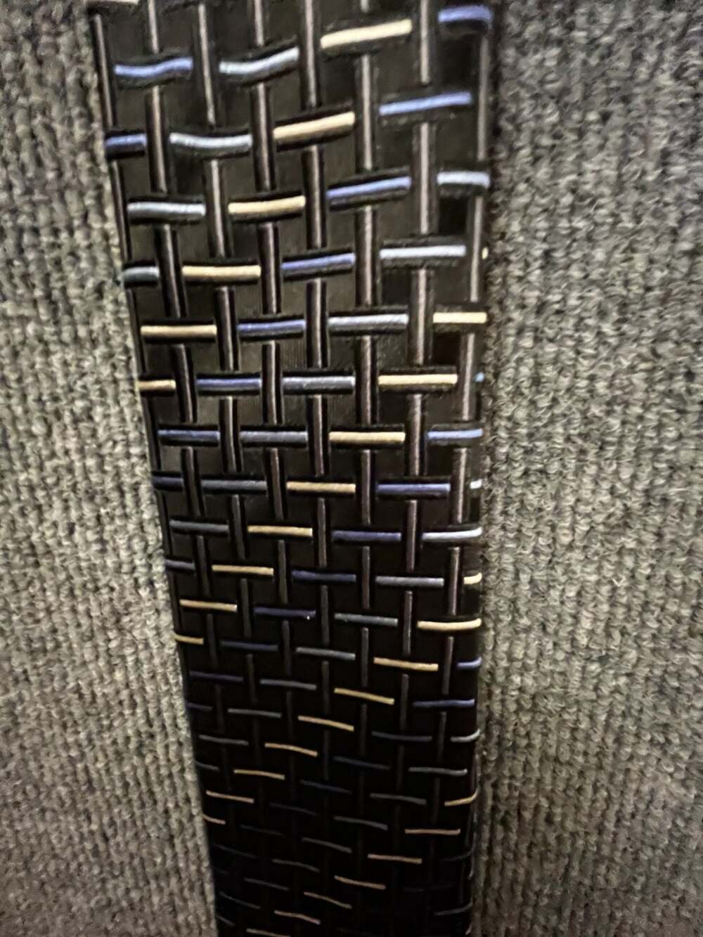 Countess Mara 100% Silk Geometric Woven Grid Pattern Necktie Black Blue